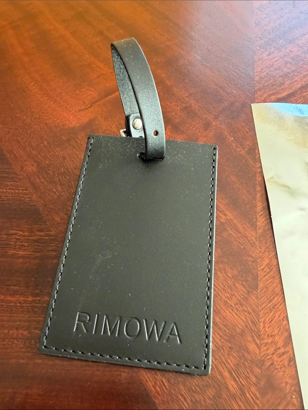 RIMOWA Black Leather Luggage Tag with Strap